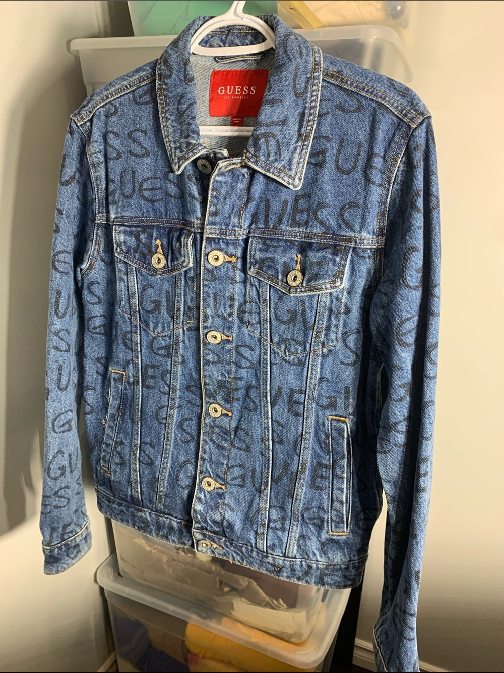 GUESS Blue All-Over Logo Denim Jacket